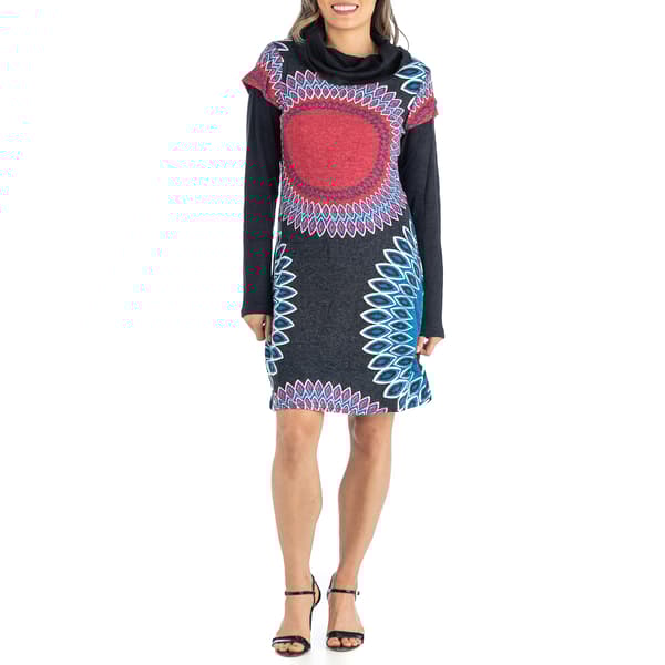 Womens 24/7 Comfort Apparel Cowl Neck Long Sleeve Geo Shift Dress