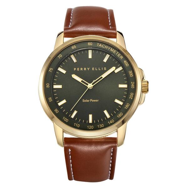 Mens Perry Ellis Solar Gold-Tone Green Dial Watch - PES0010GD - image 