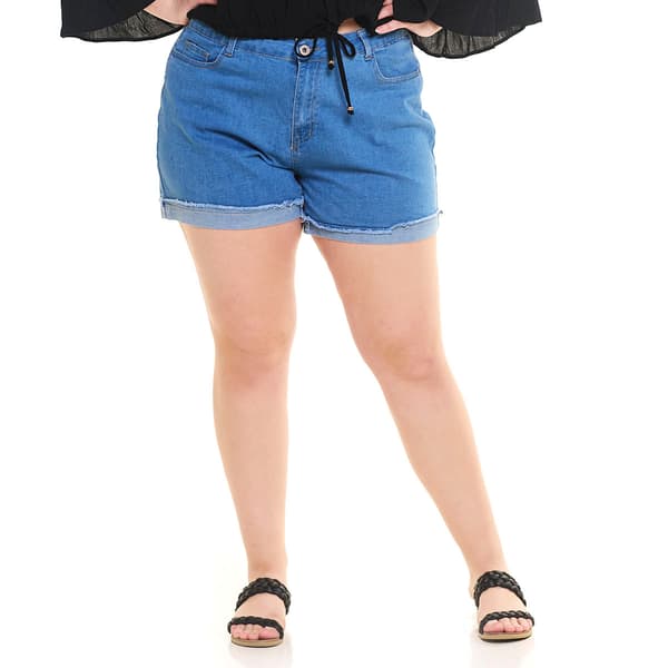 Juniors Plus California Vintage 1 Button Fray Hem Roll Cuff Short