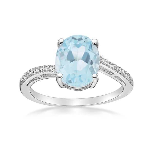 Gemminded 10x8mm Oval Created Aquamarine & 0.01ctw. Diamond Ring