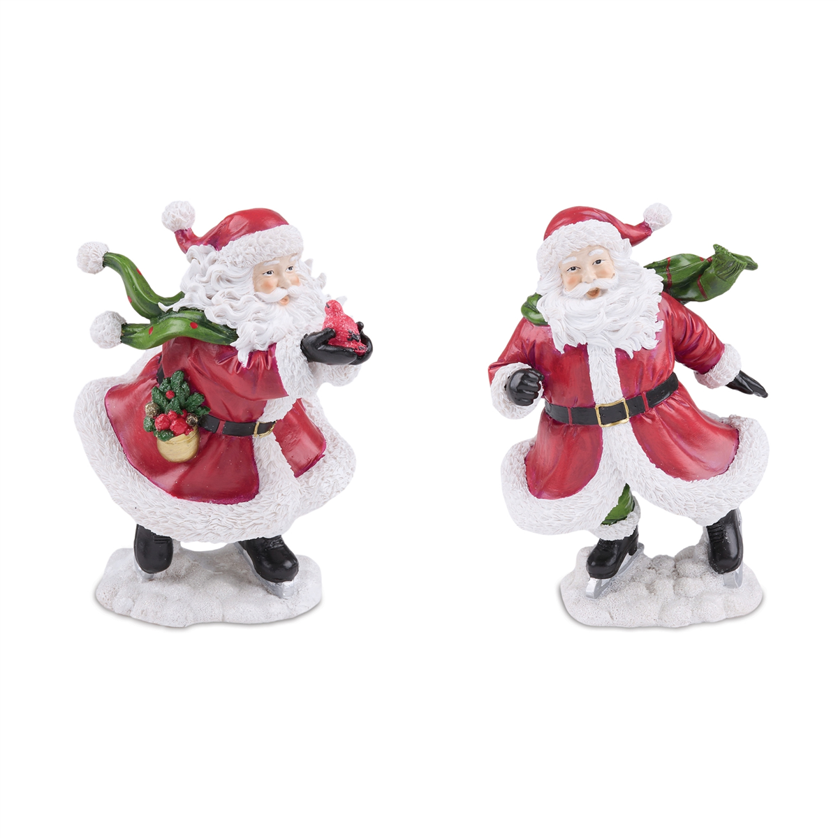 Melrose Windy Santa with Cardinal Bird Figurine - Set of 2