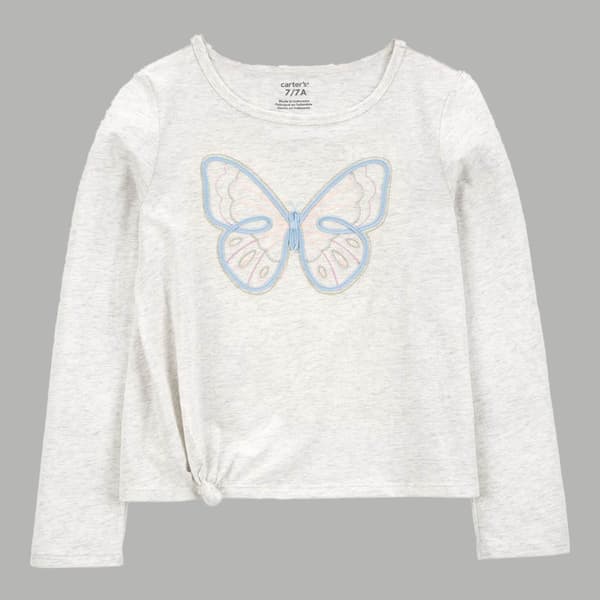 Girls Carter''s&#40;R&#41; Long Sleeve Marled Embroidered Butterfly Tee
