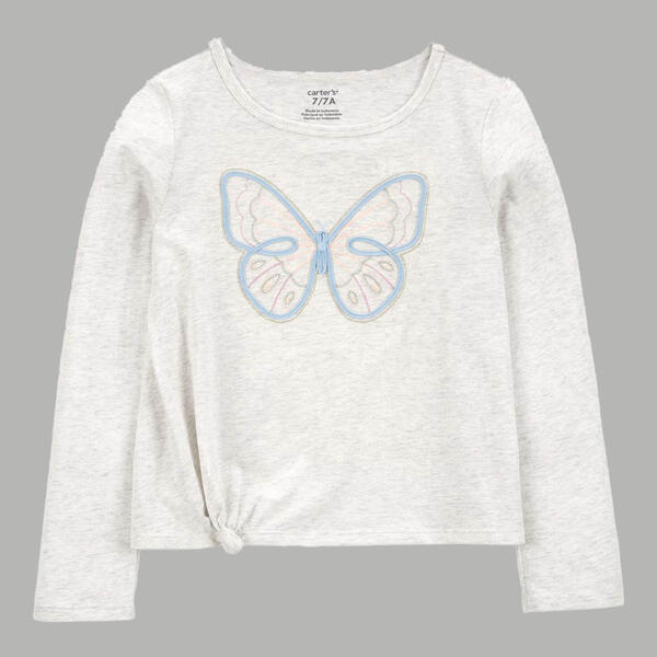 Girls Carter''s&#40;R&#41; Long Sleeve Marled Embroidered Butterfly Tee - image 