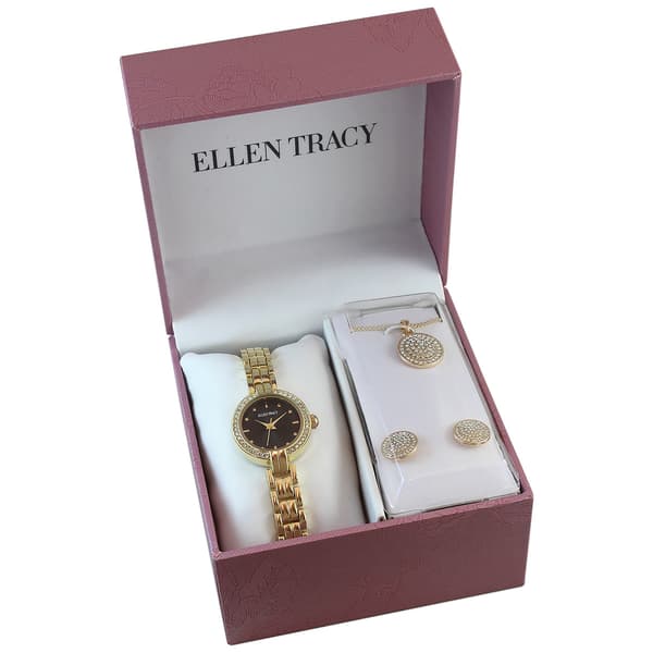 Womens Ellen Tracy Pave Crystal Watch Pendant & Earring Set - image 