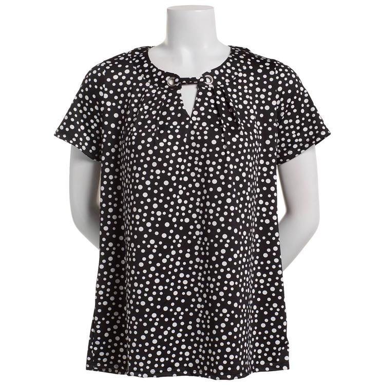Womens Notations Short Sleeve Grommet Bar Neck Shell Blouse