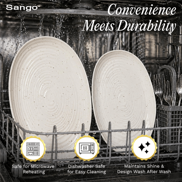 Sango Siterra 2pc. Speckled Stoneware Large Serving Platters Set