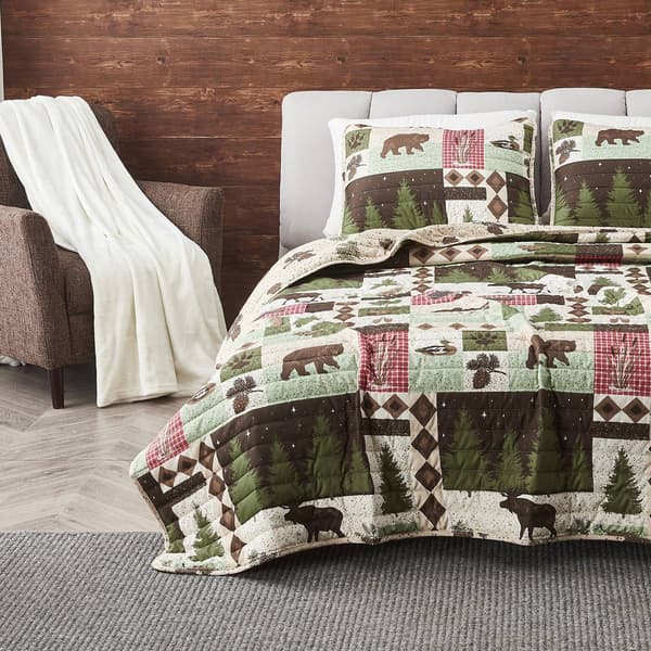 FreshFolds Wilder 3pc. Wildlife Patchwork Reversible Quilt Set - image 