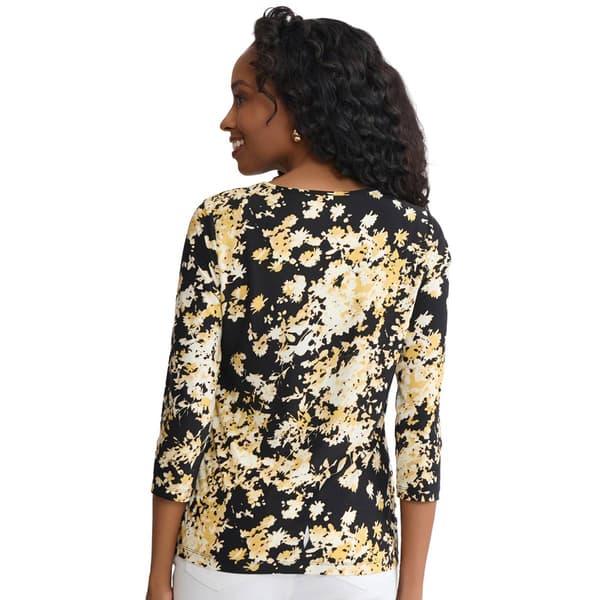 Womens Jones New York 3/4 Sleeve Keyhole Neck Floral Blouse