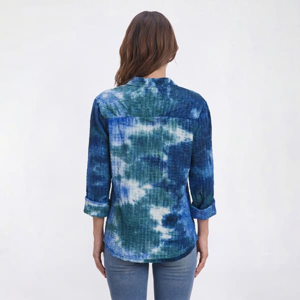 Womens Cocomo 3/4 Sleeve Basket Weave Tie Dye Henley Blouse