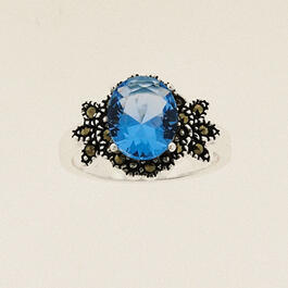 Marsala Silver Plated Marcasite/Blue Topaz Ring