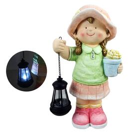 Alpine Solar Girl Statue Holding LED Lantern