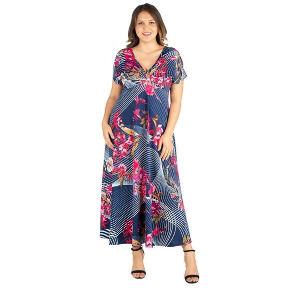 Plus Size 24/7 Comfort Apparel Floral Print A-Line Maxi Dress - image 