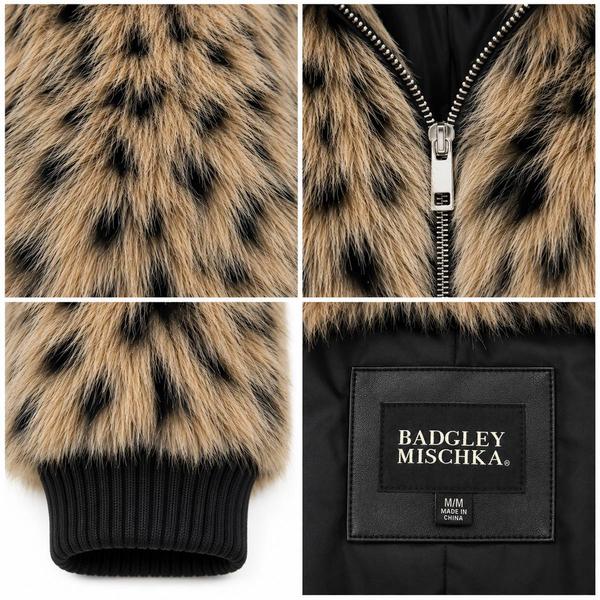 Womens Badgley Mischka Leopard Full Zip Faux Fur Jacket