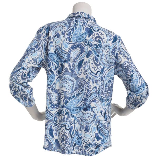 Plus Size Emily Daniels 3/4 Sleeve Paisley Jacquard 2-Pocket Polo