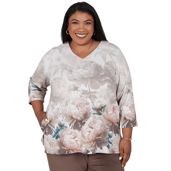Plus Size Alfred Dunner Luxe Be A Lady V-Neck Peony Blouse