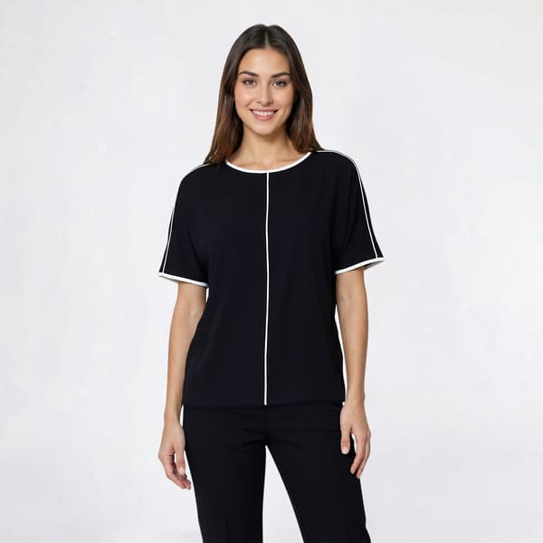 Womens Adrianna Papell Short Kimono Sleeve Tipped Blouse - image 