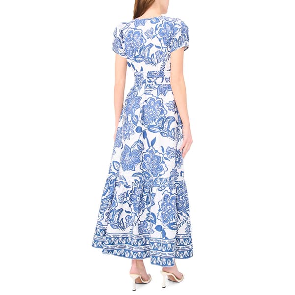 Womens Cece Short Sleeve Floral Cotton Poplin Maxi Dress