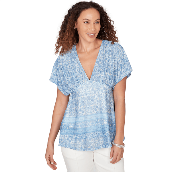 Womens Skyes the Limit Sunny Blue Skies Printed Mesh Cap Sleeve
