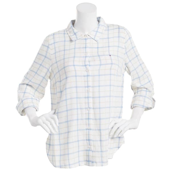 Womens Tommy Hilfiger Sport Roll Tab Paseo Plaid Shirt-Blue Haze - image 