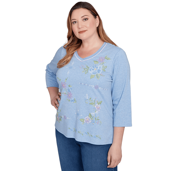 Plus Size Alfred Dunner Hilton Head Cross Stitch Floral Tee