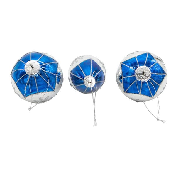 Kurt Adler 80MM Glass Blue Snowflake Ball 3pc. Ornaments Set