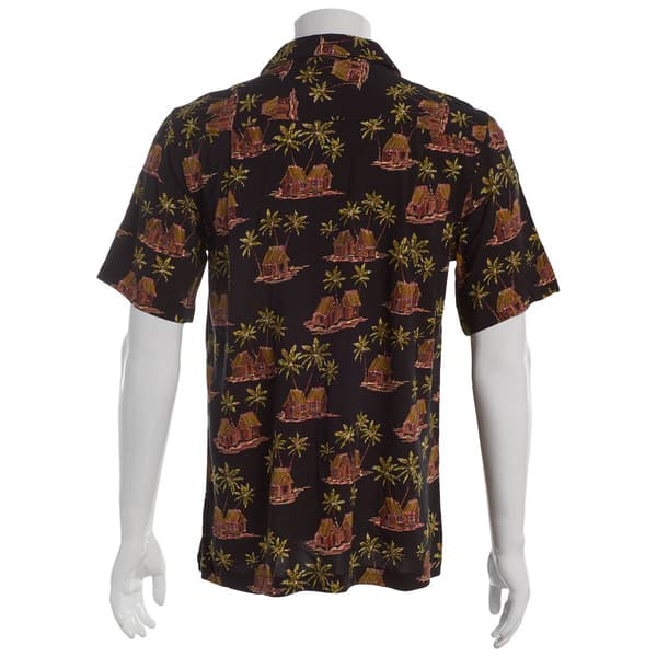 Mens Campia Short Sleeve Tiki Hut Button Down Shirt - Black