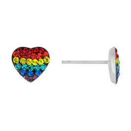 Sterling Silver Rainbow Pave Crystal Heart Stud Earrings