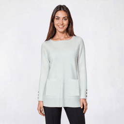 Womens Retrology Long Sleeve Ribbed Sleeve Solid 2 Pocket Sweater