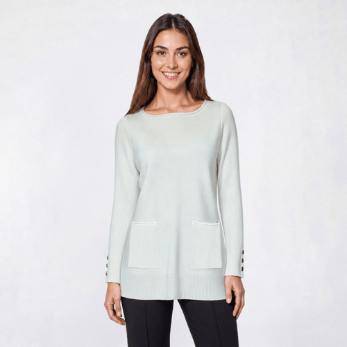 Womens Retrology Long Sleeve Ribbed Sleeve Solid 2 Pocket Sweater