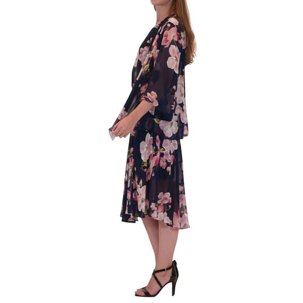 Womens Robbie Bee Print Chiffon Drape Jacket Dress