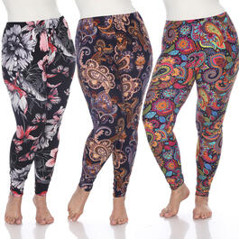Plus Size White Mark Pack Of 3 Floral And Paisley Leggings