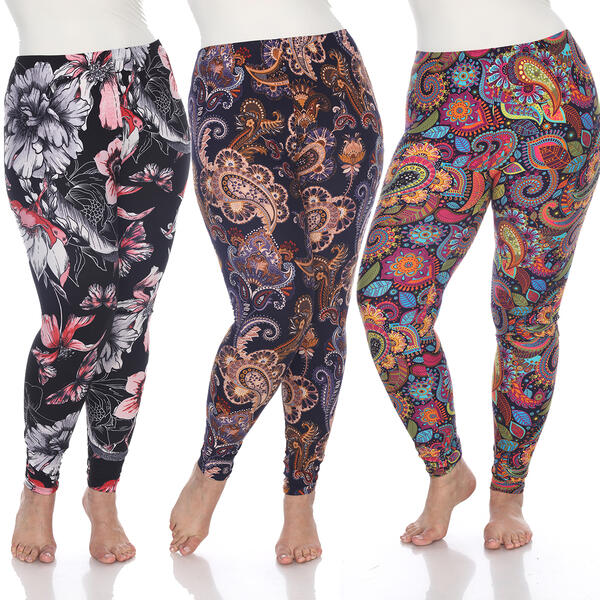 Plus Size White Mark Pack Of 3 Floral And Paisley Leggings - image 