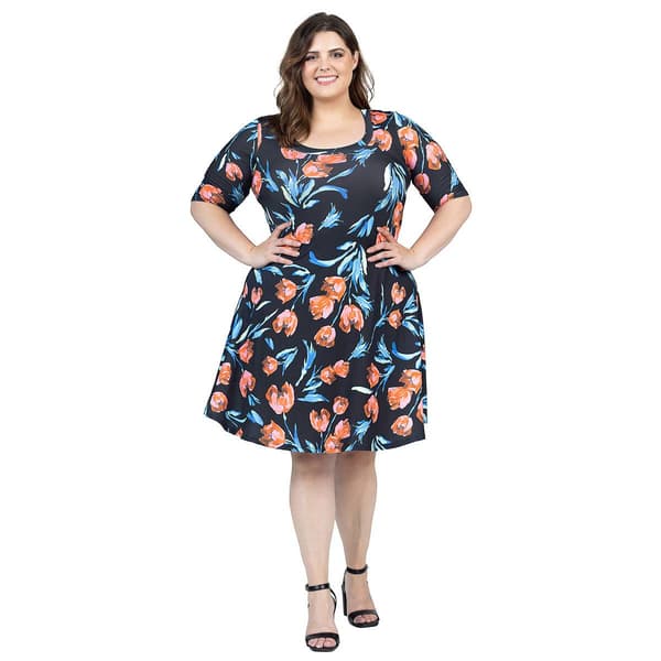 Plus Size 24/7 Comfort Apparel Floral Knee Length A-Line Dress - image 