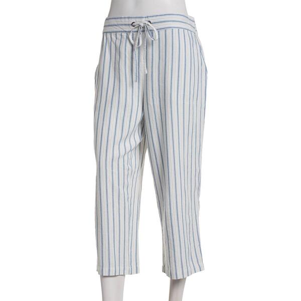 Womens Per Se Striped Linen Capri Pants-Cream/ Blue - image 