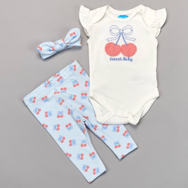 Baby Girl (NB-9M) bon bebe Cherry Bodysuit & Pants Set - image 
