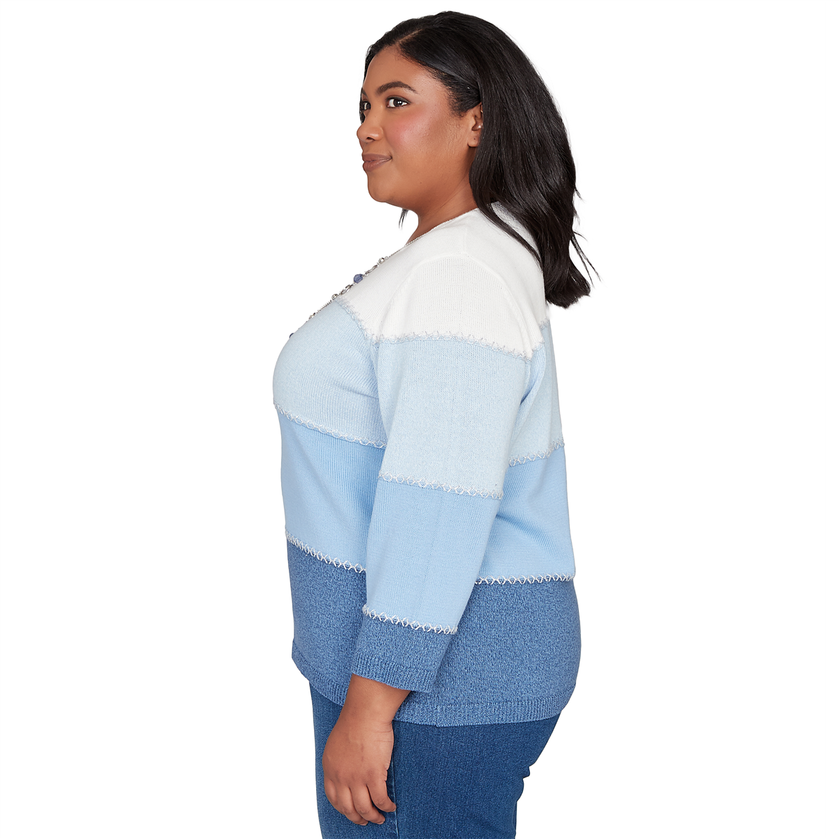 Plus Size Alfred Dunner Ann Arbor Color Block Lace Trim Sweater