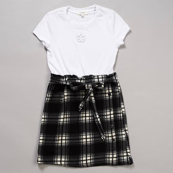 Girls &#40;7-16&#41; No Comment Daisy Cutout Paperbag Waist Plaid Dress - image 