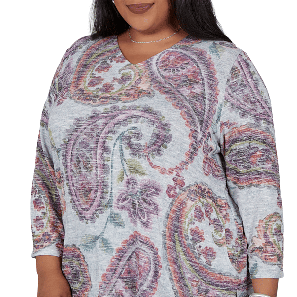 Plus Size Alfred Dunner Vail 3/4 Sleeve V-Neck Paisley Blouse