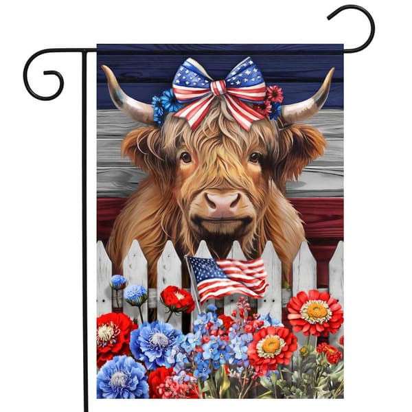 Briarwood Lane Patriotic Highland Cow Garden Flag - image 