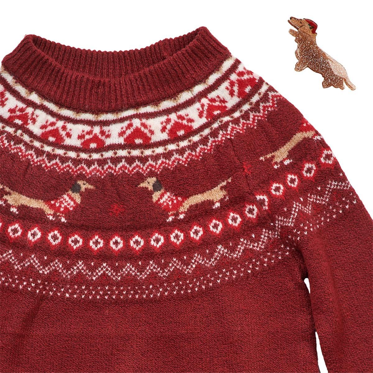 Juniors No Comment Mossy Weiner Dog Sweater with Dog Clip