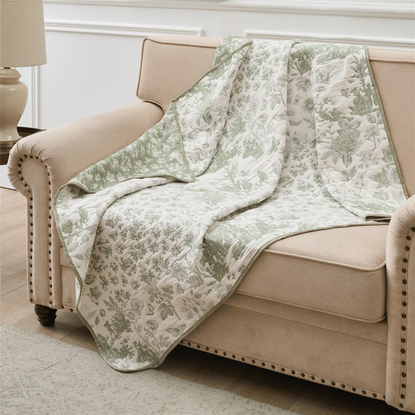 Greenland Home Fashions™ Green Toile Classic Floral Throw Blanket