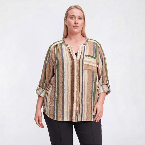 Plus Size Zac & Rachel Long Sleeve Button Front Stripe Blouse - image 