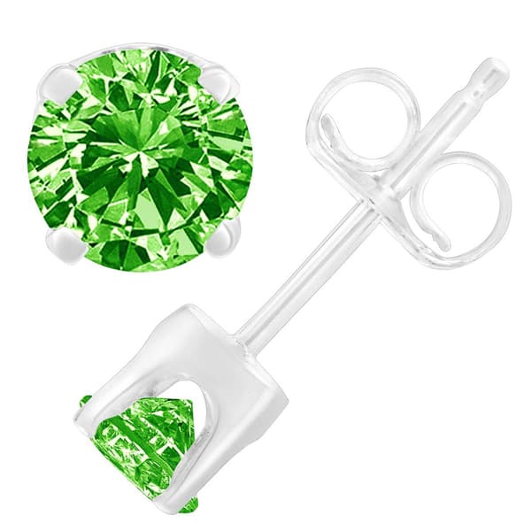 Haus of Brilliance Sterling Silver Treated Green Diamond Earrings - image 