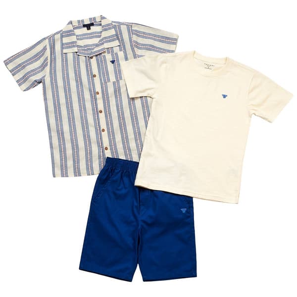 Boys (8-20) Tahari 3pc.Tahari Button Down/Tee & Shorts Set-Cream - image 