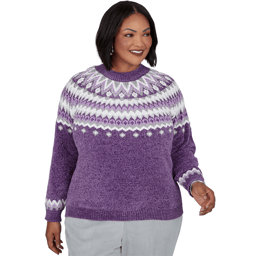 Plus Size Alfred Dunner Vail Amethyst Fair Isle Chenille Sweater