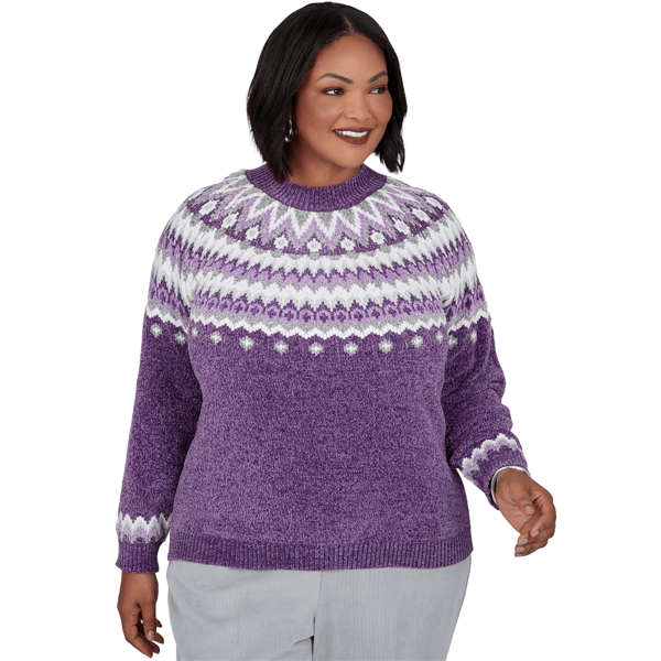 Plus Size Alfred Dunner Vail Amethyst Fair Isle Chenille Sweater