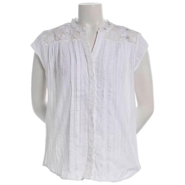 Womens Architect(R) Cap Sleeve Lace Button Down Blouse - image 