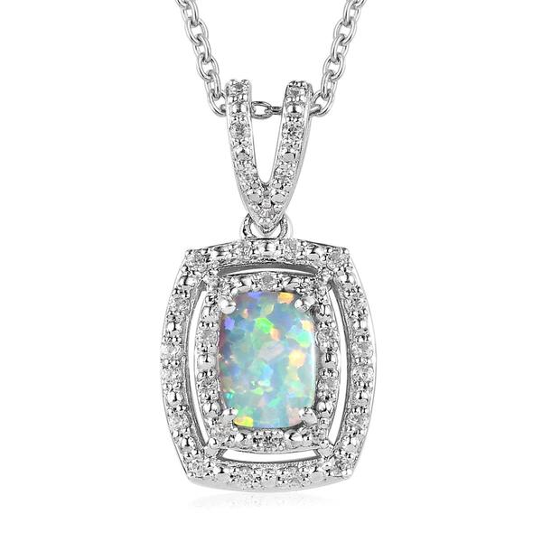 Gemstone Classics&#40;tm&#41; Cushion Created Opal & White Zircon Pendant - image 