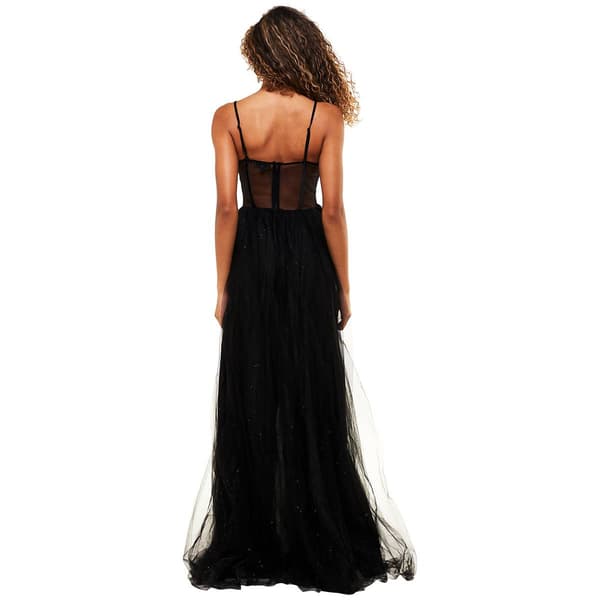 Juniors Crystal Doll Lace Ilusion Mesh A-Line Dress