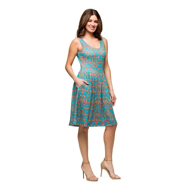 Womens 24/7 Comfort Apparel Sky Blue Fit & Flare Pocket Dress